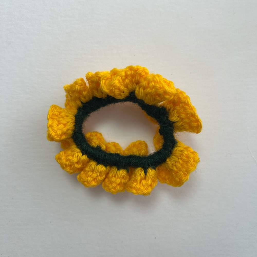Yellow and Dark Green Crochet Hair Scrunchie